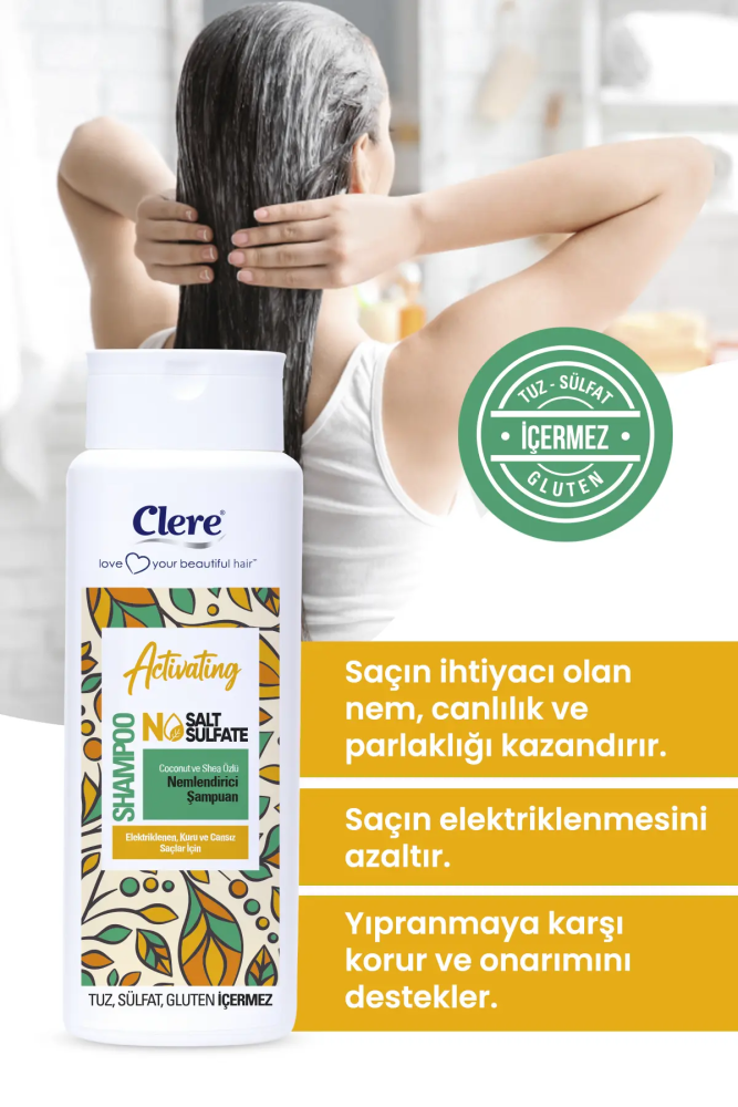 Clere Activating Coconut ve Shea Özlü Elektriklenme Karşıtı Nemlendirici Şampuan - 5