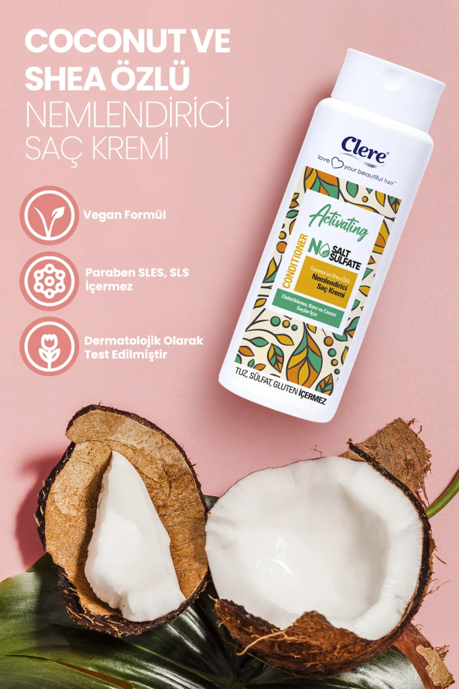 Clere Activating Coconut ve Shea Özlü Elektrilenme Karşıtı Nemlendirici Saç Kremi - 6
