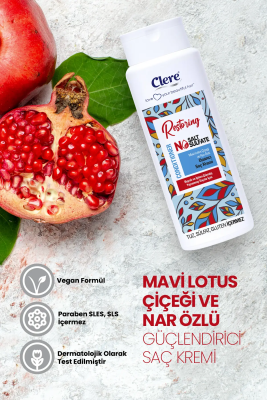 Clere Restoring Mavi Lotus Çiçeği ve Nar Özlü Renk Koruyucu Onarıcı Saç Kremi - 6