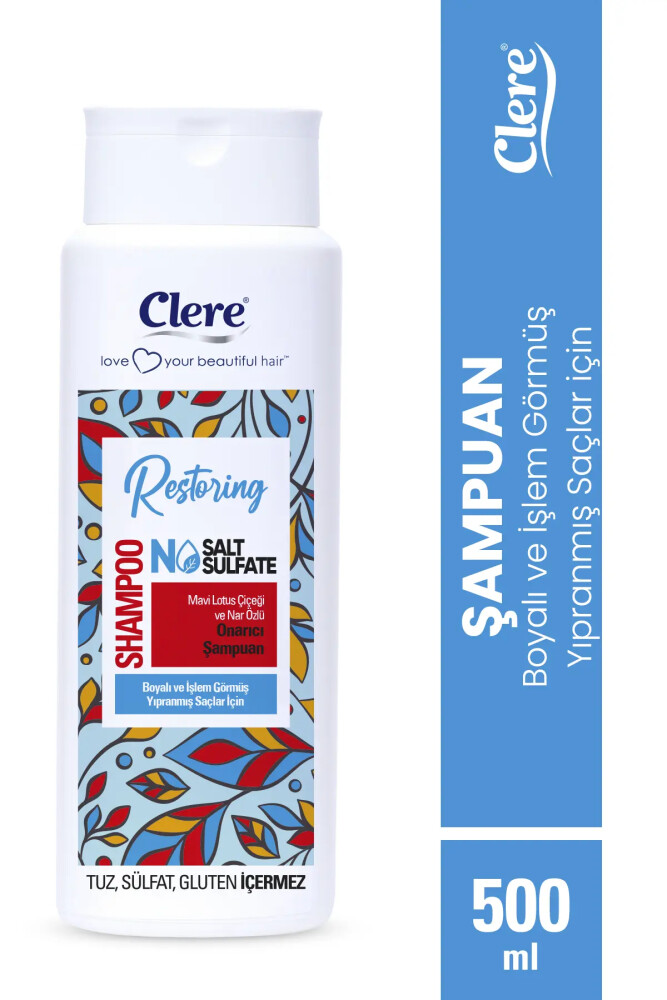 Clere Restoring Mavi Lotus Çiçeği ve Nar Özlü Renk Koruyucu Onarıcı Şampuan - Clere