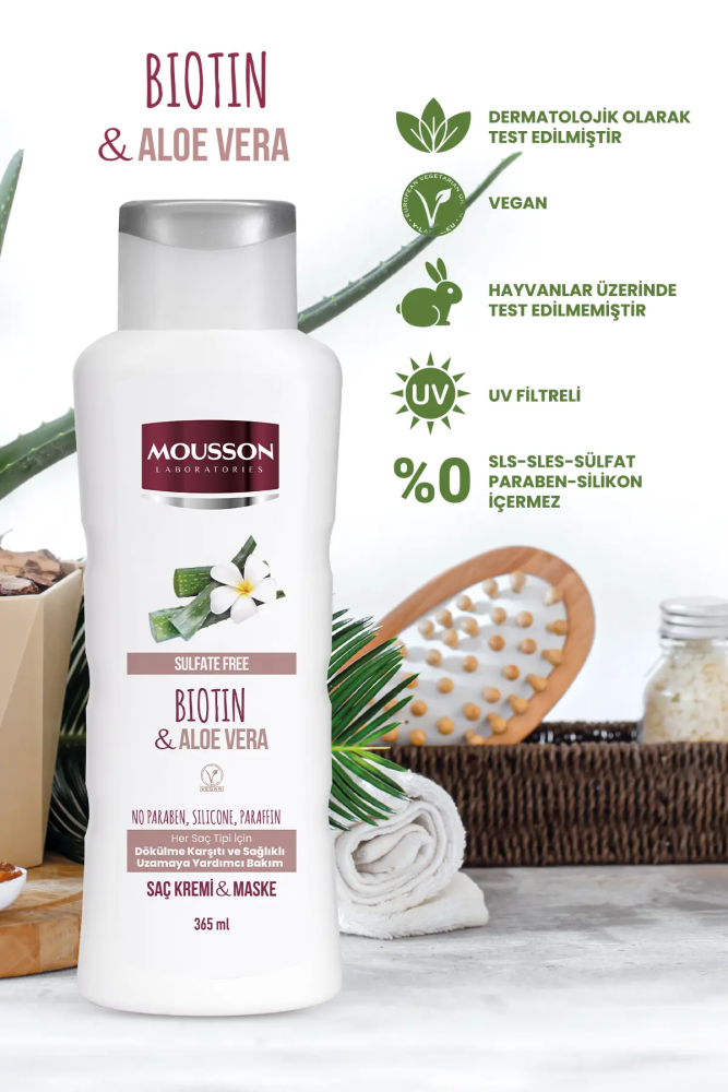 Mousson Biotin ve Aloe Vera İçeren Dökülme Karşıtı ve Uzamaya Yardımcı Sülfatsız Saç Bakım Krem ve Maskesi - 2