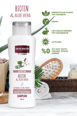 Mousson Biotin ve Aloe Vera İçeren Dökülme Karşıtı ve Uzamaya Yardımcı Sülfatsız Saç Bakım Şampuanı - 2
