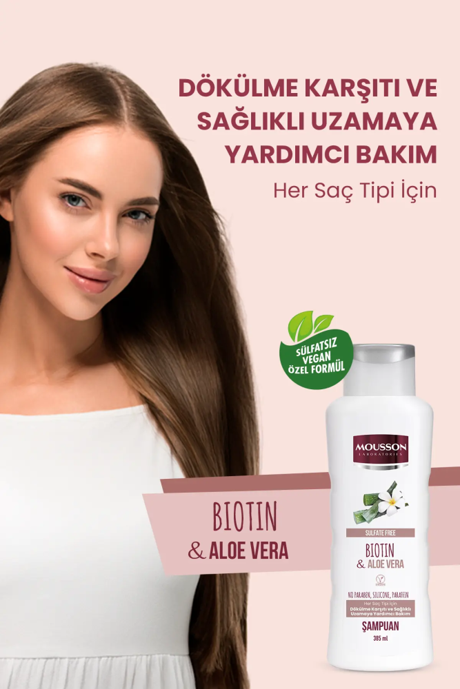 Mousson Biotin ve Aloe Vera İçeren Dökülme Karşıtı ve Uzamaya Yardımcı Sülfatsız Saç Bakım Şampuanı - 5