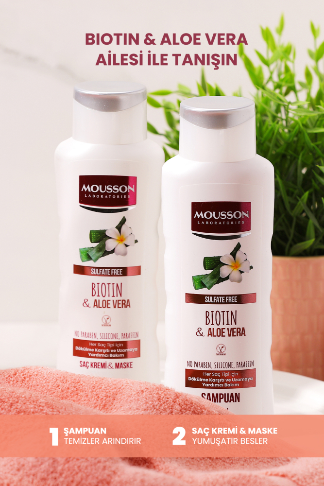 Mousson Biotin ve Aloe Vera İçeren Dökülme Karşıtı ve Uzamaya Yardımcı Sülfatsız Saç Bakım Şampuanı - 7