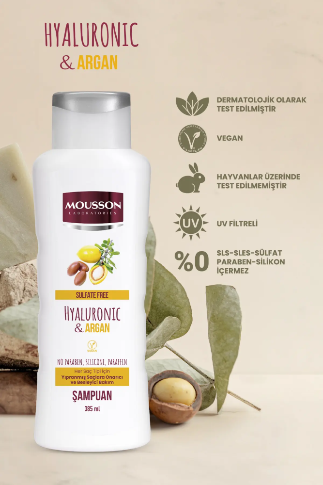 Mousson Hyalüronik Asit ve Argan İçeren Onarıcı ve Besleyici Sülfatsız Saç Bakım Şampuanı - 2
