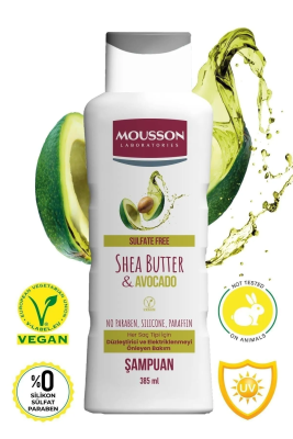 Mousson Shea Yağı & Avokado İçeren Düzleştirici ve Elektriklenmeyi Önleyen Sülfatsız Saç Bakım Şampuanı - 1