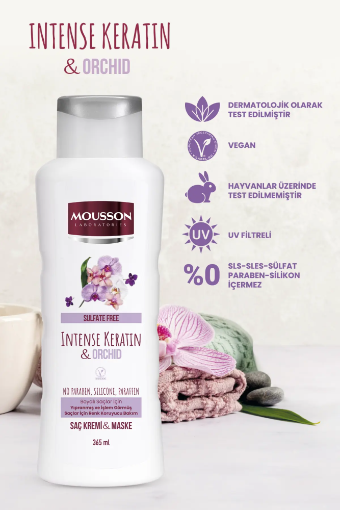 Mousson Yoğun Keratin & Orkide içeren Renk Koruyucu ve Yıpranmayı Onaran Sülfatsız Saç Bakım Krem ve Maskesi - 2