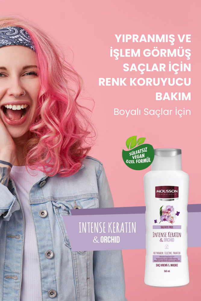 Mousson Yoğun Keratin & Orkide içeren Renk Koruyucu ve Yıpranmayı Onaran Sülfatsız Saç Bakım Krem ve Maskesi - 5