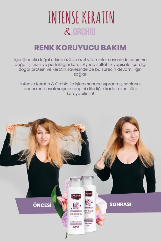 Mousson Yoğun Keratin & Orkide içeren Renk Koruyucu ve Yıpranmayı Onaran Sülfatsız Saç Bakım Krem ve Maskesi - 6