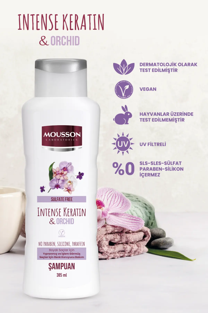 Mousson Yoğun Keratin & Orkide İçeren Renk Koruyucu ve Yıpranmayı Onaran Sülfatsız Saç Bakım Şampuanı - 2