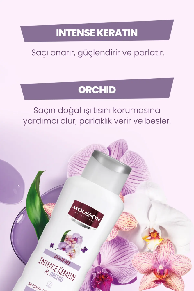 Mousson Yoğun Keratin & Orkide İçeren Renk Koruyucu ve Yıpranmayı Onaran Sülfatsız Saç Bakım Şampuanı - 4