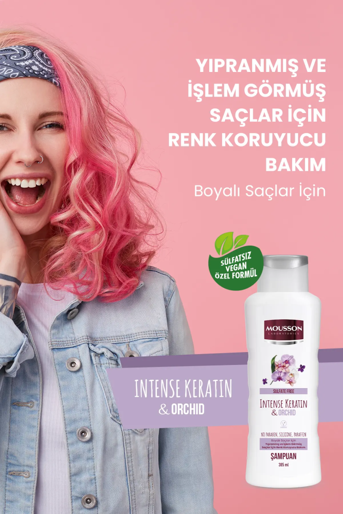 Mousson Yoğun Keratin & Orkide İçeren Renk Koruyucu ve Yıpranmayı Onaran Sülfatsız Saç Bakım Şampuanı - 5